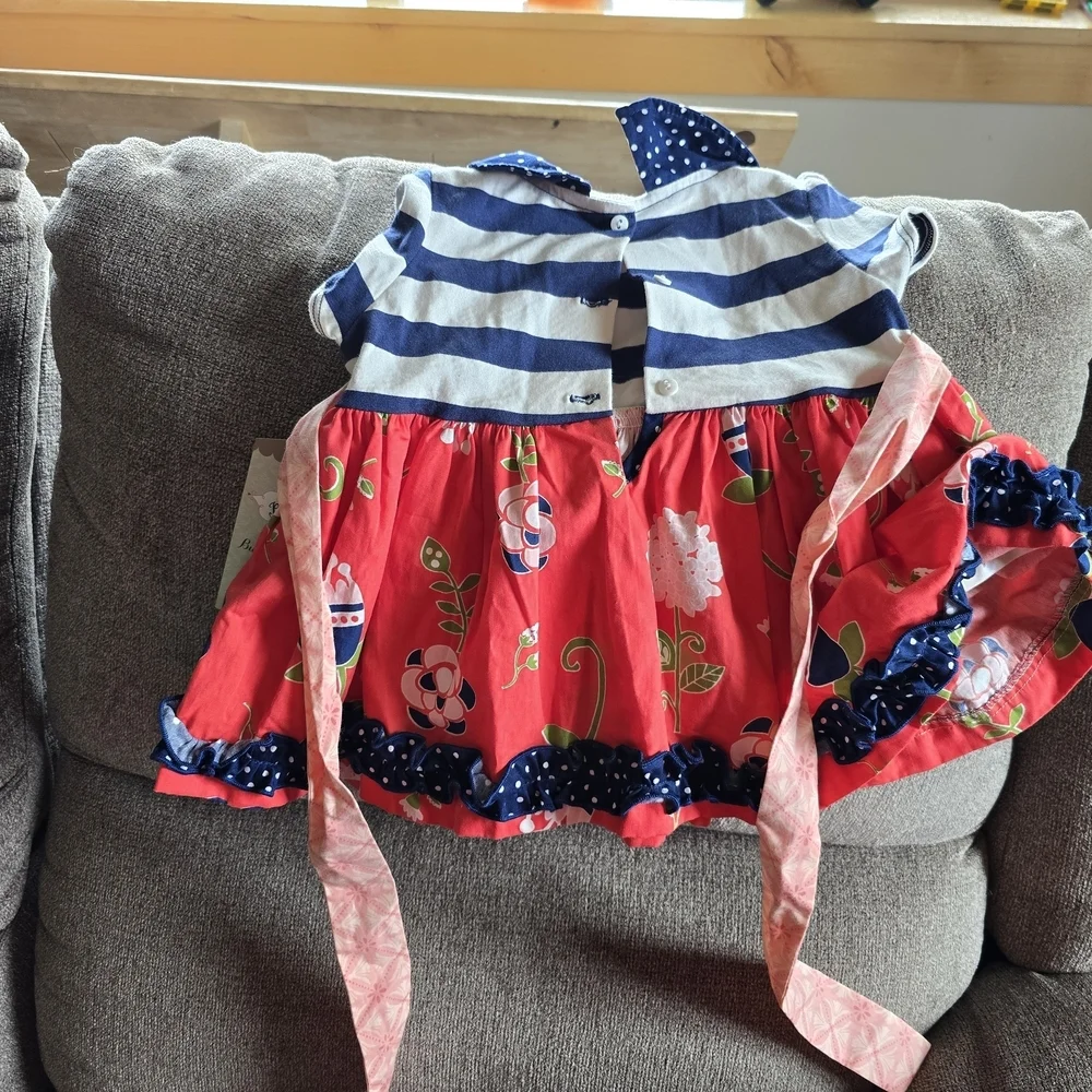 Persnickety Coral and Blue Floral Baby Dress